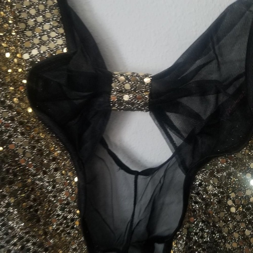 Frederick's of Hollywood Sheer Vintage Sequined Nightie Blk L
